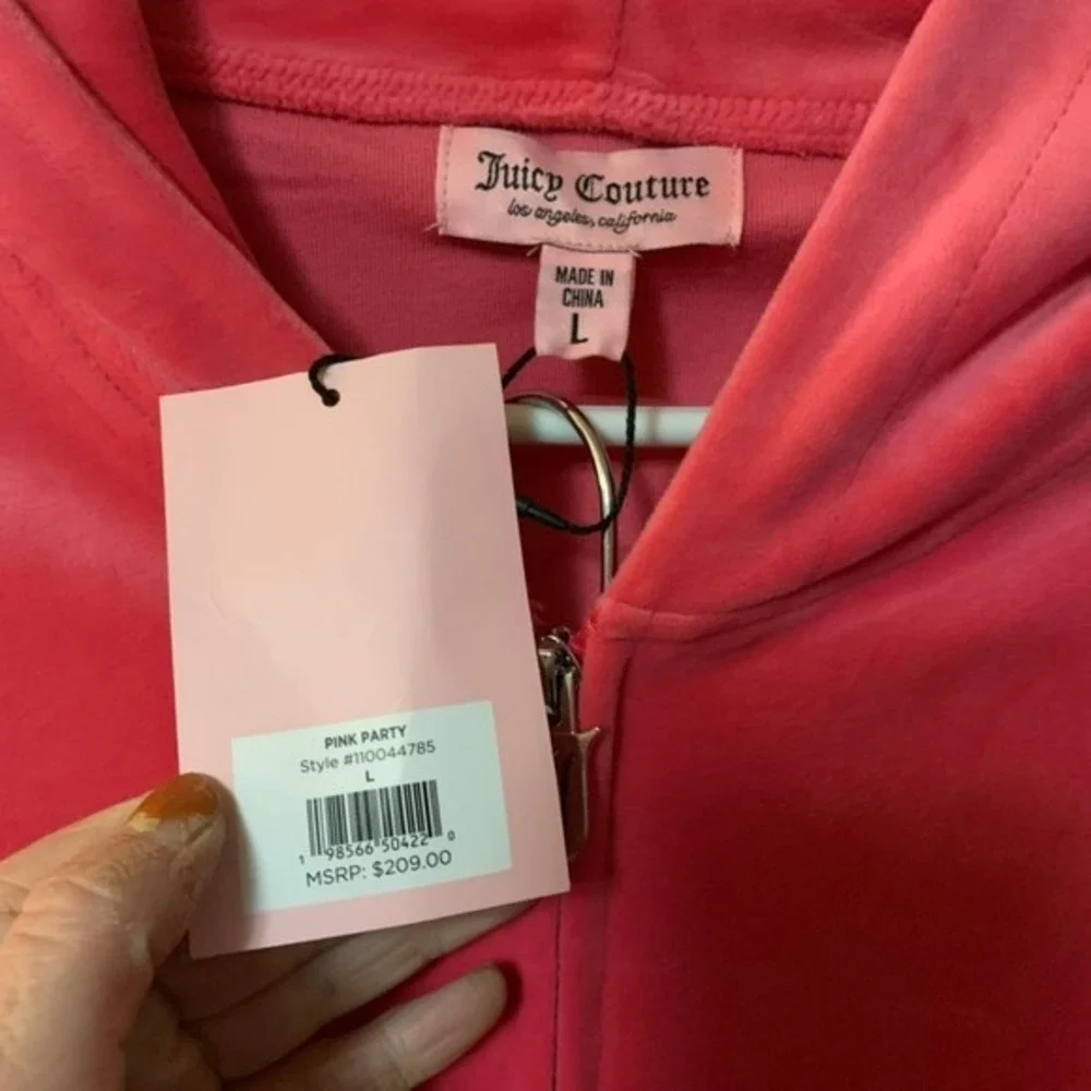 Juicy Couture Pink Velour Tracksuit Set Jacket‎ Pants Rhinestone Logo Large Y2K